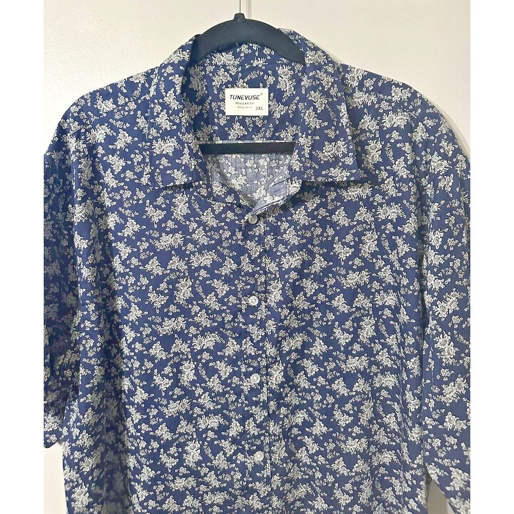TUNEVUSE Mens Button Down Short Sleeve 3XL Reg Fit Floral Navy - Picture 1 of 8